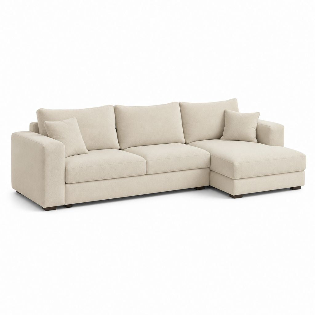 Divano angolare con chaise longue destra beige in poliestere 260 x 160 x 85 cm