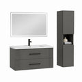 Set mobili bagno sospesi grigio antracite in MDF con lavabo in ceramica specchio LED e colonna 80 x 46 x 55 cm