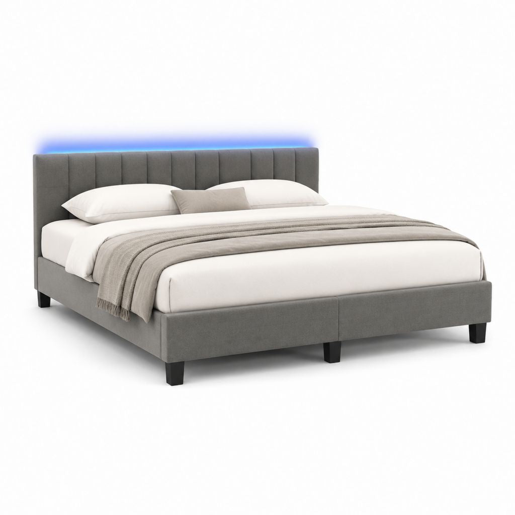 Letto matrimoniale imbottito grigio in poliestere rettangolare 160 x 200 cm con testiera alta