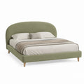 Letto matrimoniale imbottito verde salvia in poliestere con testiera arrotondata 160 x 200 cm