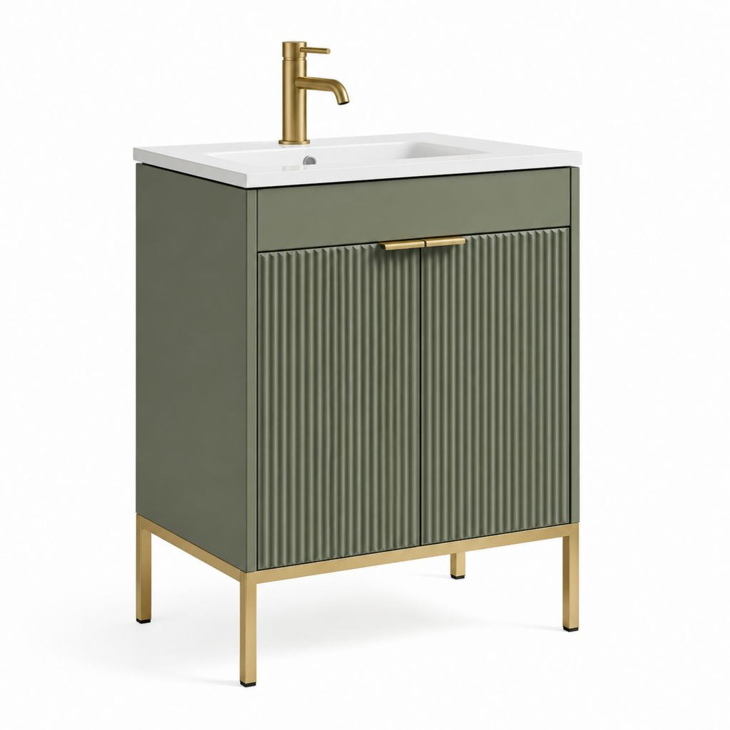Mobile bagno con lavabo rettangolare in ceramica bianca verde oliva 80 x 46 x 85 cm