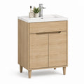Mobile bagno con lavabo 60 x 46 x 85 cm rovere chiaro in MDF e ceramica bianca con 2 ante e cassetto