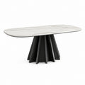 Tavolo da pranzo ovale bianco effetto marmo in pietra sinterizzata e acciaio nero 200 x 100 x 75 cm