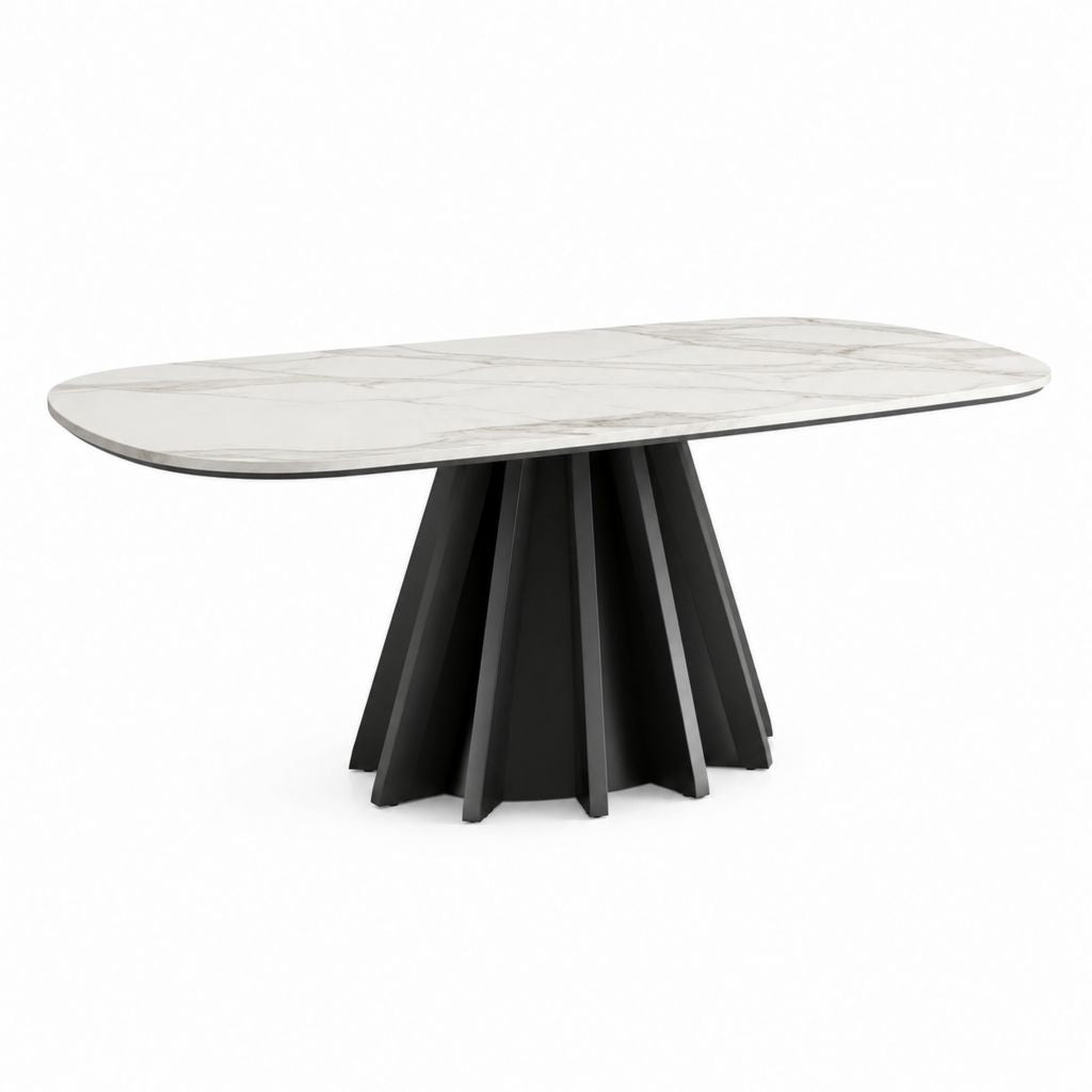Tavolo da pranzo ovale bianco effetto marmo in pietra sinterizzata e acciaio nero 200 x 100 x 75 cm