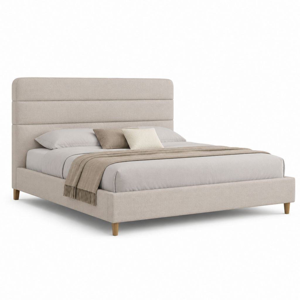 Letto matrimoniale imbottito beige in poliestere rettangolare 160 x 200 cm