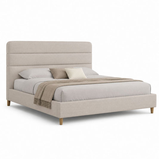 Letto matrimoniale imbottito beige in poliestere rettangolare 160 x 200 cm