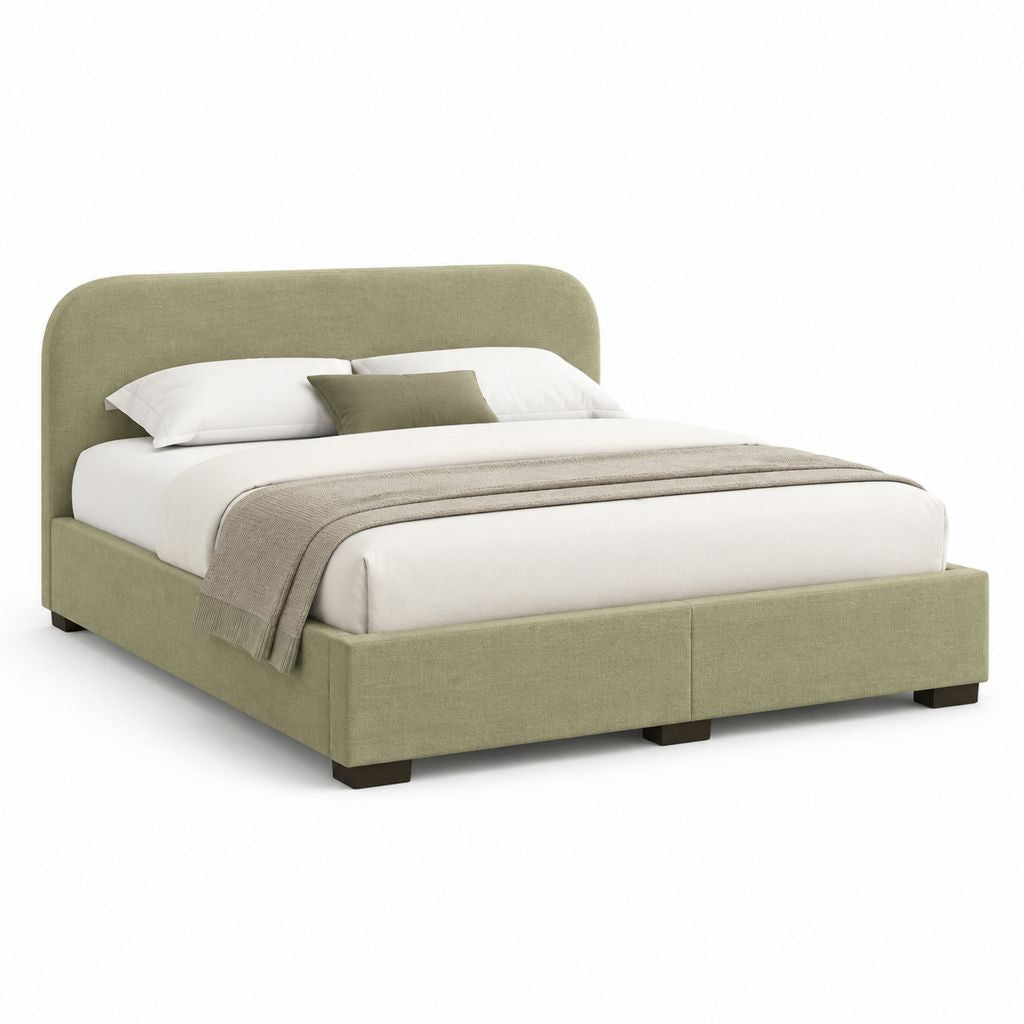 Letto matrimoniale imbottito verde in poliestere con testiera arrotondata 160 x 200 cm