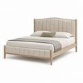 Letto matrimoniale 160x200 cm beige con struttura in legno massello e testiera imbottita