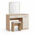 Toeletta con specchio e sgabello rovere chiaro e bianco in MDF 100 x 40 x 145 cm