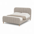 Letto matrimoniale imbottito beige in poliestere con testiera arrotondata 160 x 200 cm