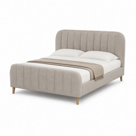 Letto matrimoniale imbottito beige in poliestere con testiera arrotondata 160 x 200 cm