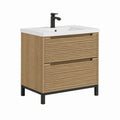 Mobile bagno con lavabo 80 x 46 x 85 cm rovere chiaro in MDF con 2 cassetti e struttura nera