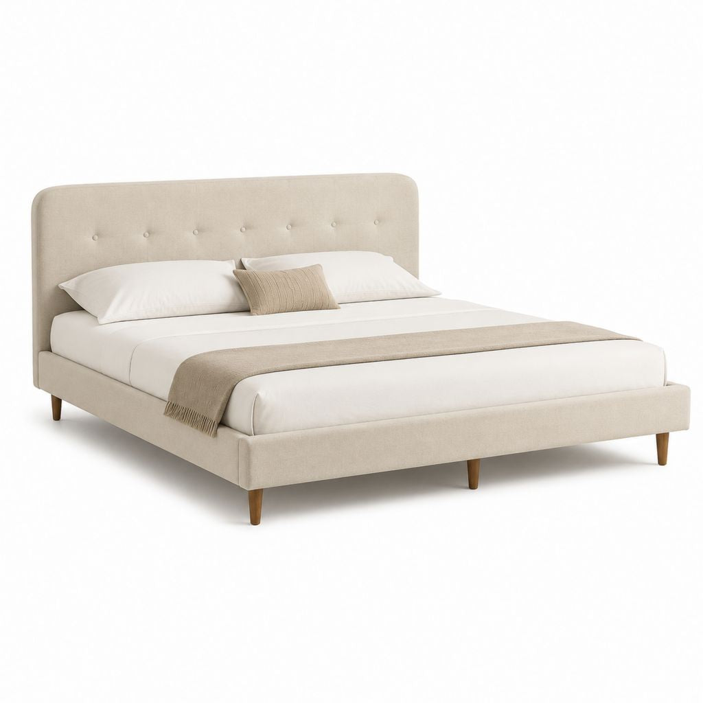 Letto matrimoniale con testiera imbottita beige in poliestere rettangolare 160 x 200 cm