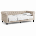 Letto singolo a divano beige in poliestere capitonné 90 x 200 cm