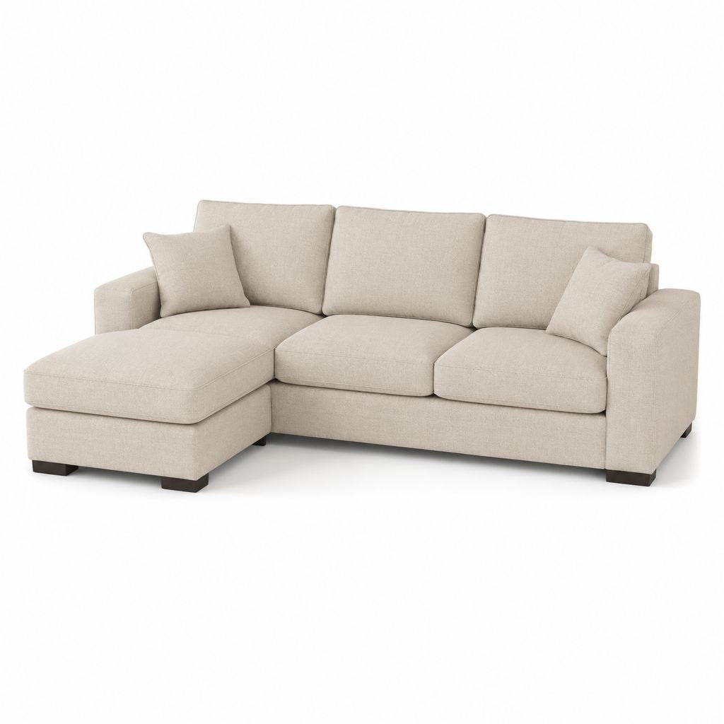 Divano angolare 3 posti con chaise longue sinistra beige in poliestere 250 x 160 x 88 cm