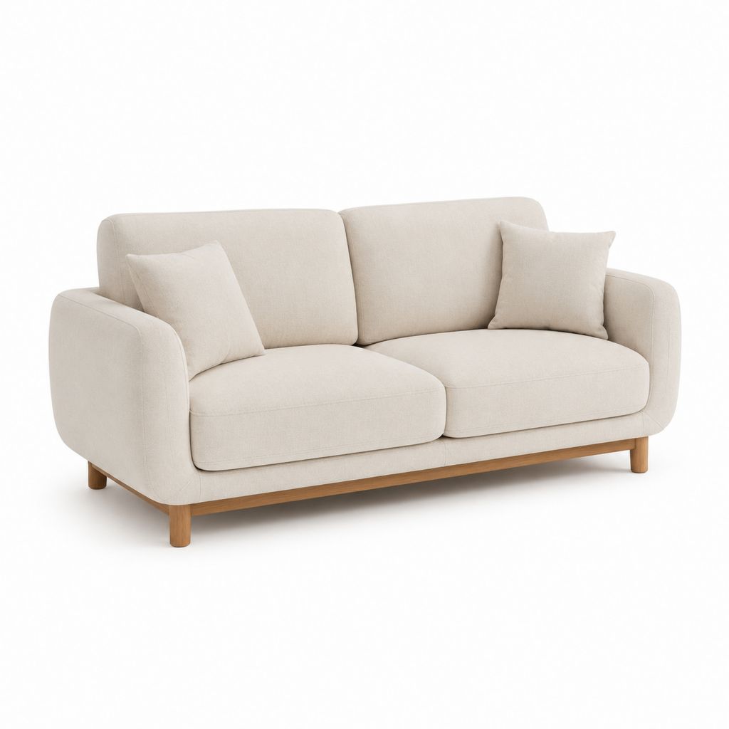 Divano 2 posti beige in poliestere con struttura in legno massello 170 x 85 x 82 cm