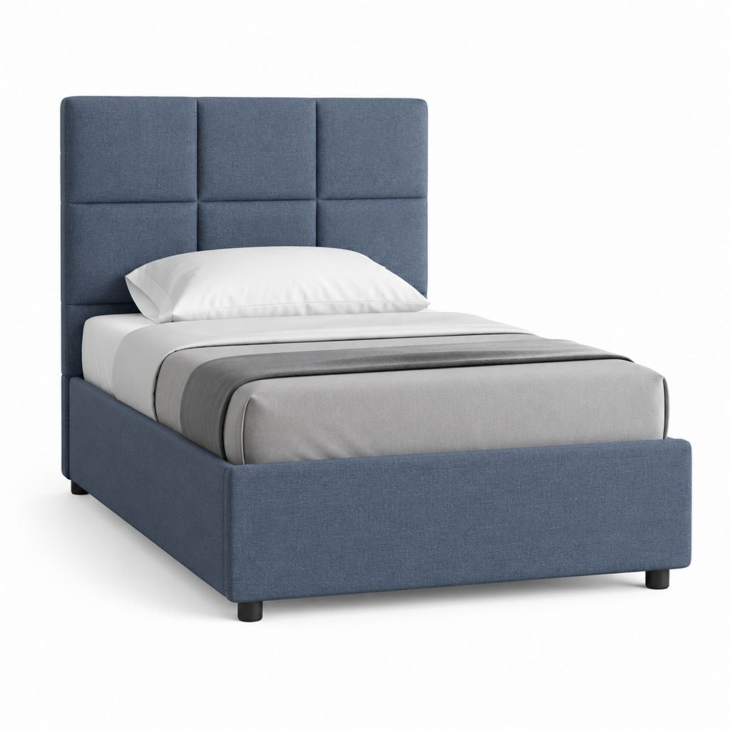 Letto singolo imbottito blu in poliestere rettangolare 90 x 200 cm