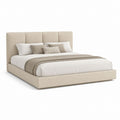 Letto matrimoniale imbottito beige in poliestere 160 x 200 cm con testiera alta rettangolare