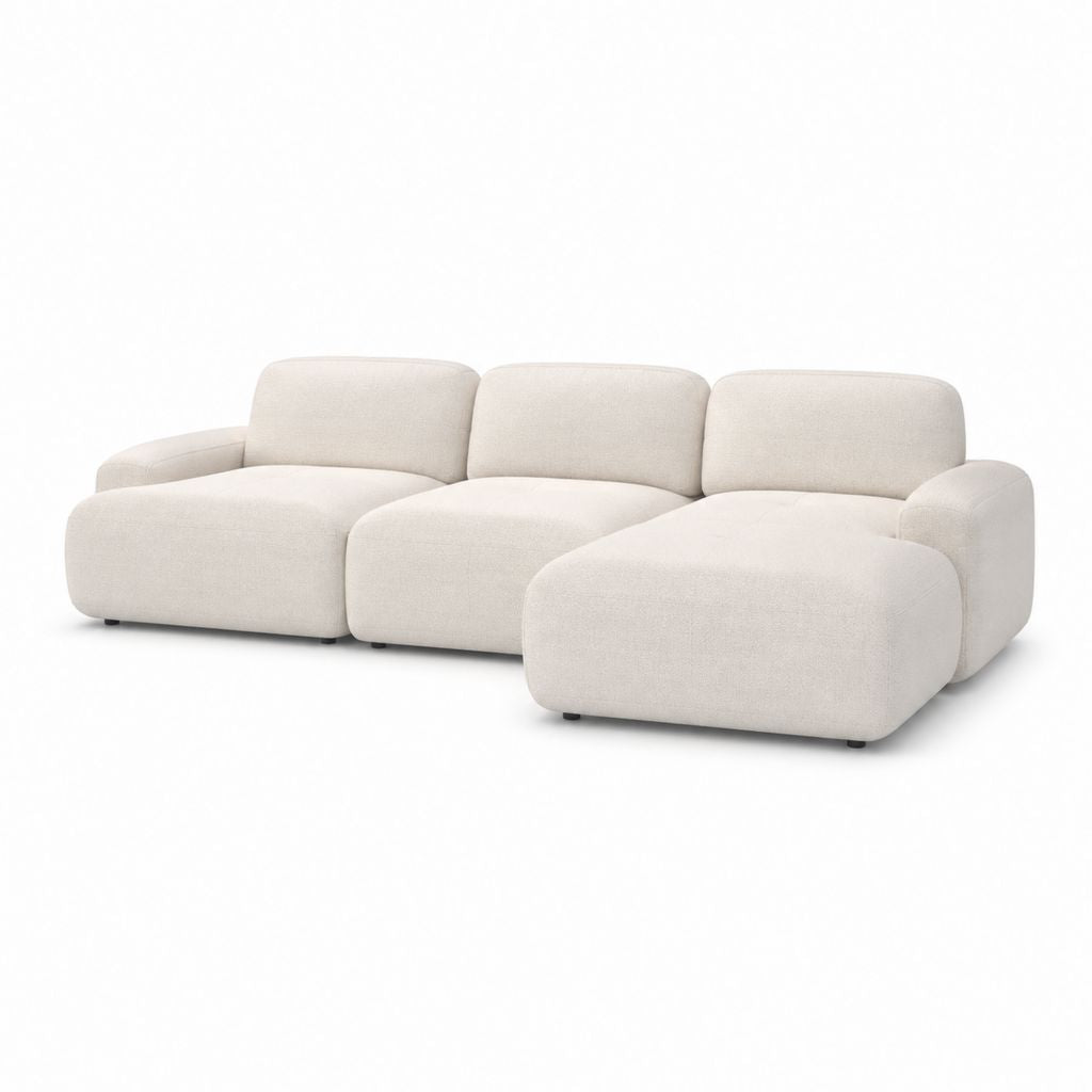 Divano angolare 3 posti con chaise longue destra beige in poliestere 300 x 160 x 75 cm