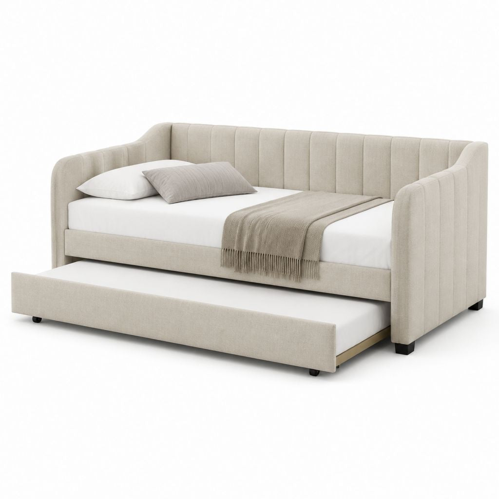 Letto singolo estraibile beige in poliestere 90 x 200 cm con secondo letto 90 x 190 cm