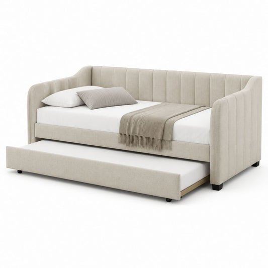 Letto singolo estraibile beige in poliestere 90 x 200 cm con secondo letto 90 x 190 cm