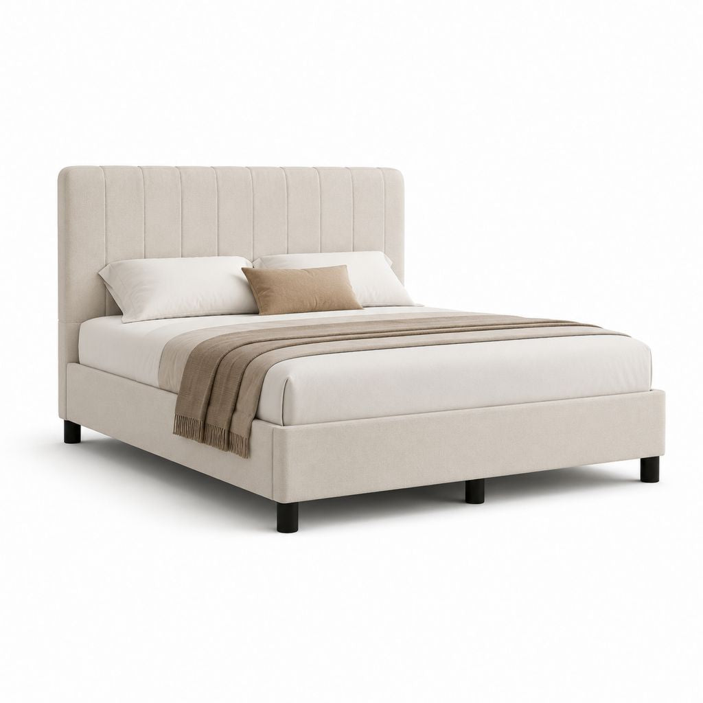 Letto matrimoniale imbottito beige in poliestere 170 x 215 x 110 cm per materasso 160 x 200 cm