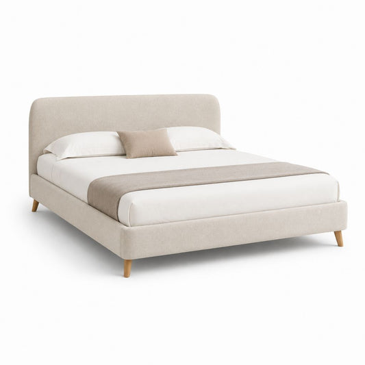 Letto matrimoniale imbottito beige in poliestere con testiera arrotondata 174 x 215 x 105 cm