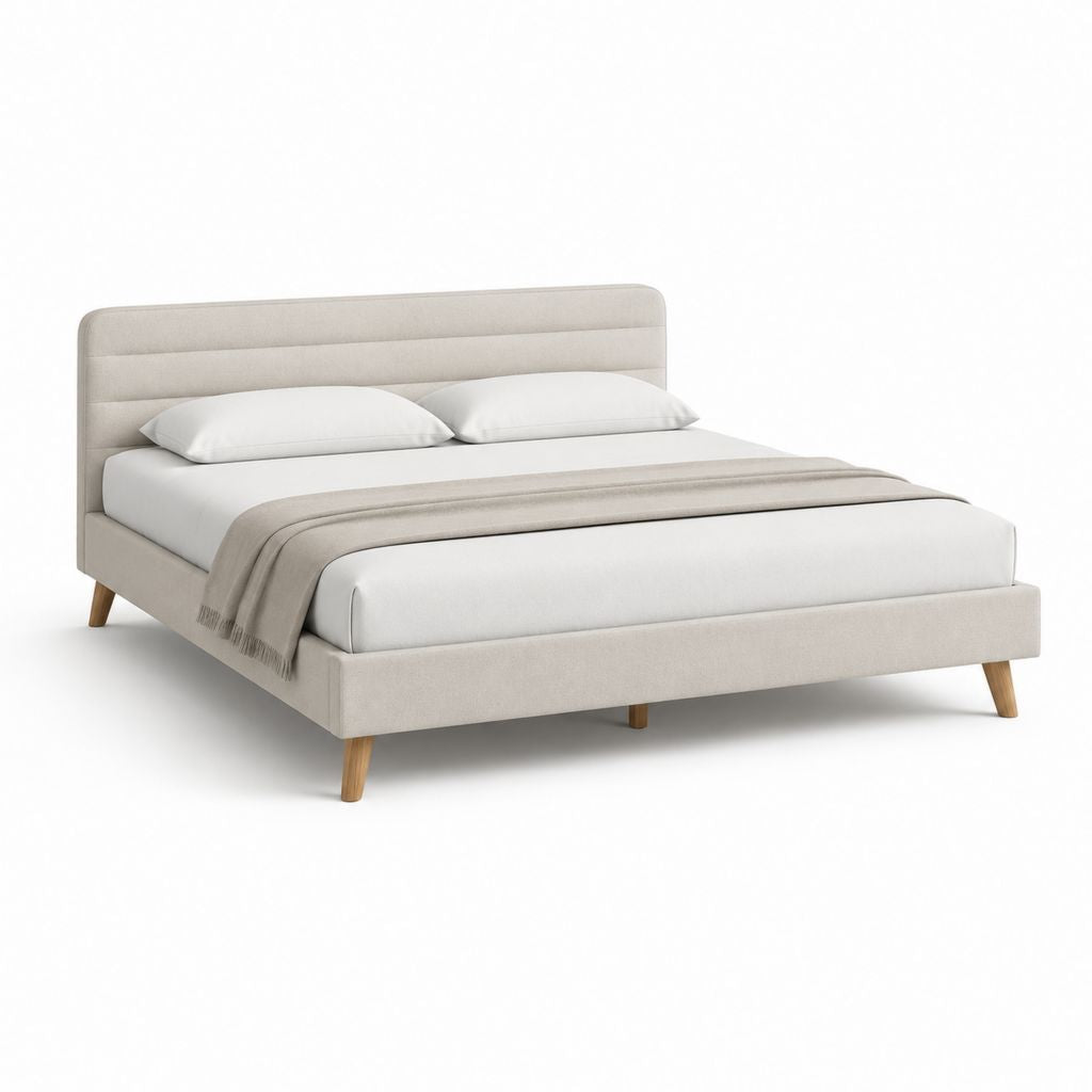 Letto matrimoniale imbottito beige in poliestere rettangolare 160 x 200 cm