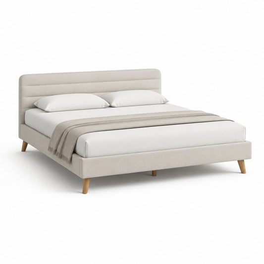Letto matrimoniale imbottito beige in poliestere rettangolare 160 x 200 cm